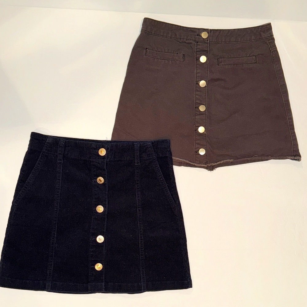 Forever 21 Mini Skirts (2) Brown Denim & Blue Corduroy S Small Button Front